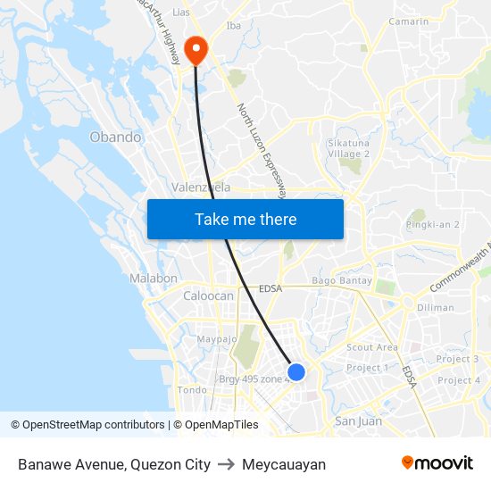 Banawe Avenue, Quezon City to Meycauayan map