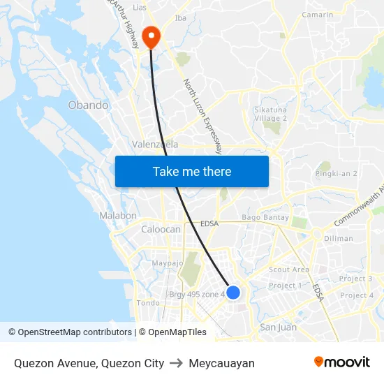 Quezon Avenue, Quezon City to Meycauayan map