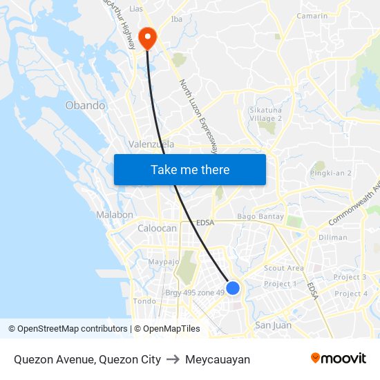 Quezon Avenue, Quezon City to Meycauayan map