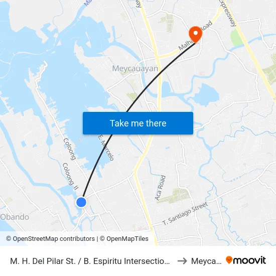M. H. Del Pilar St. / B. Espiritu Intersection, Mabolo, Valenzuela City to Meycauayan map