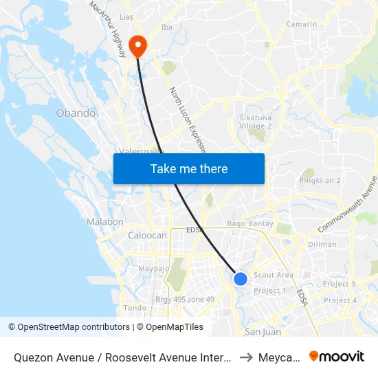 Quezon Avenue / Roosevelt Avenue Intersection, Quezon City to Meycauayan map