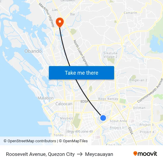 Roosevelt Avenue, Quezon City to Meycauayan map