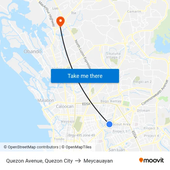 Quezon Avenue, Quezon City to Meycauayan map