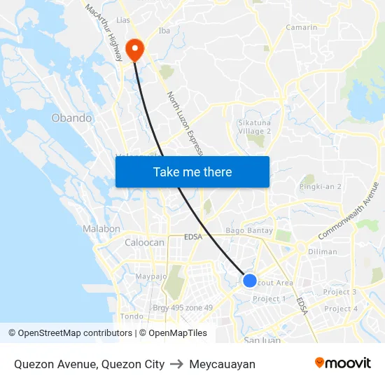 Quezon Avenue, Quezon City to Meycauayan map