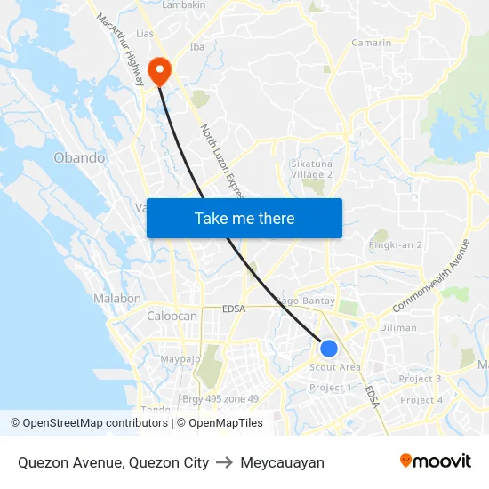 Quezon Avenue, Quezon City to Meycauayan map