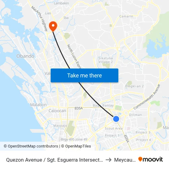 Quezon Avenue / Sgt. Esguerra Intersection, Quezon City to Meycauayan map