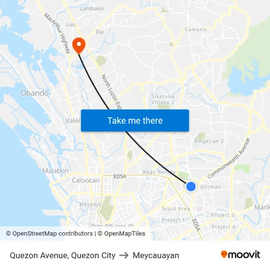 Quezon Avenue, Quezon City to Meycauayan map