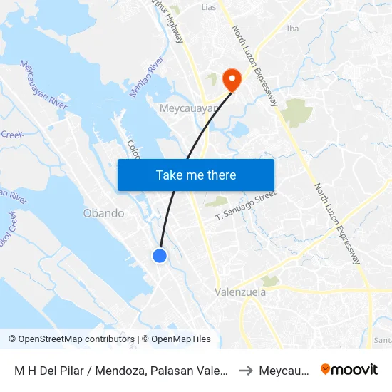 M H Del Pilar / Mendoza, Palasan Valenzuela City to Meycauayan map