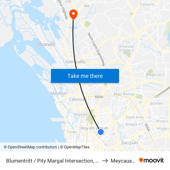 Blumentritt / Pity Margal Intersection, Manila to Meycauayan map