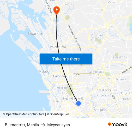 Blumentritt, Manila to Meycauayan map