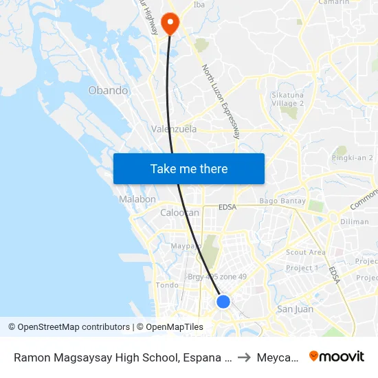 Ramon Magsaysay High School, Espana Boulevard, Manila to Meycauayan map
