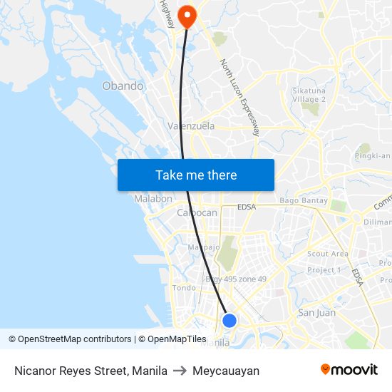Nicanor Reyes Street, Manila to Meycauayan map