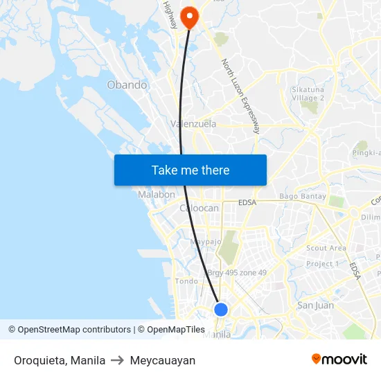 Oroquieta, Manila to Meycauayan map