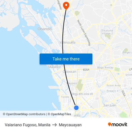 Valariano Fugoso, Manila to Meycauayan map