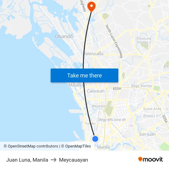 Juan Luna, Manila to Meycauayan map