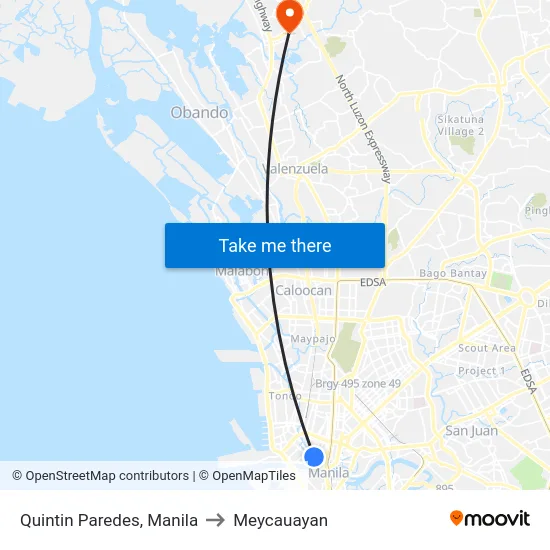 Quintin Paredes, Manila to Meycauayan map
