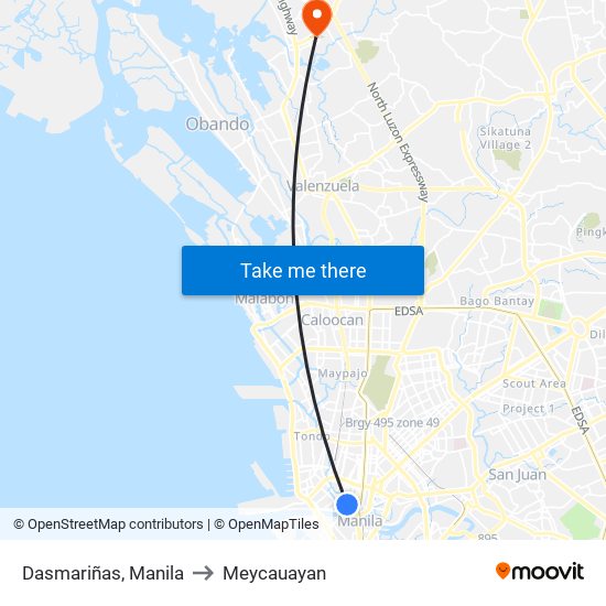 Dasmariñas, Manila to Meycauayan map