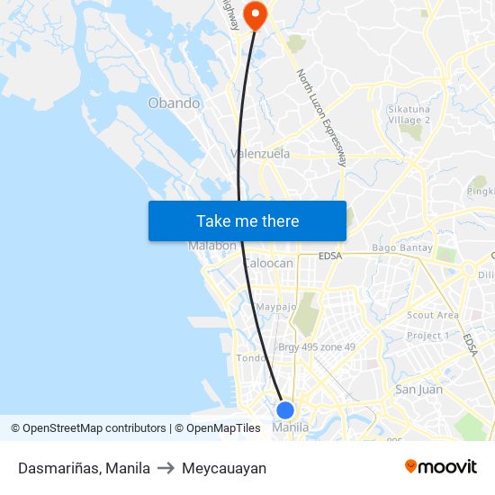 Dasmariñas, Manila to Meycauayan map