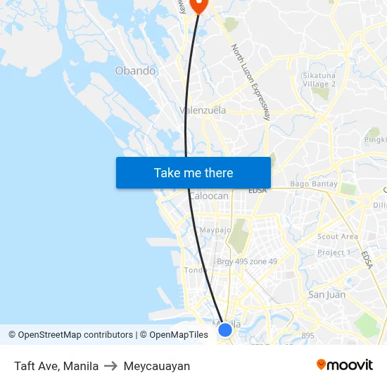 Taft Ave, Manila to Meycauayan map