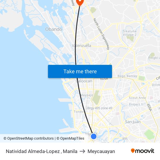 Natividad Almeda-Lopez , Manila to Meycauayan map