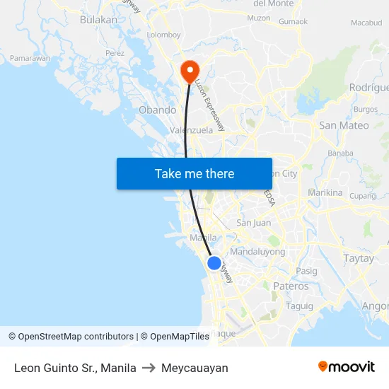 Leon Guinto Sr., Manila to Meycauayan map