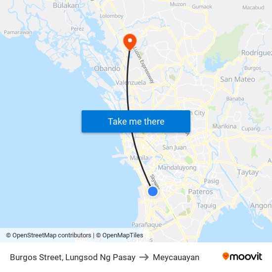 Burgos Street, Lungsod Ng Pasay to Meycauayan map