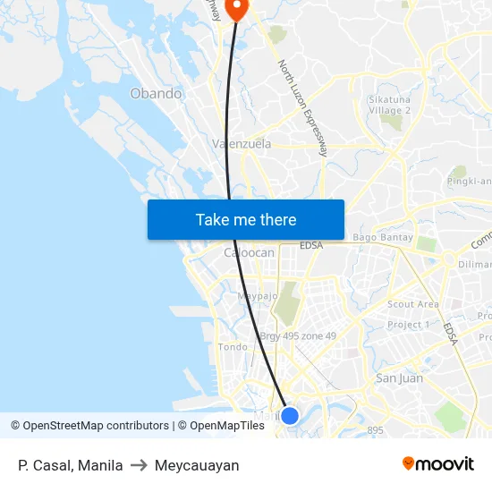 P. Casal, Manila to Meycauayan map