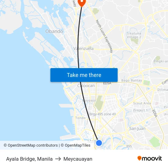 Ayala Bridge, Manila to Meycauayan map