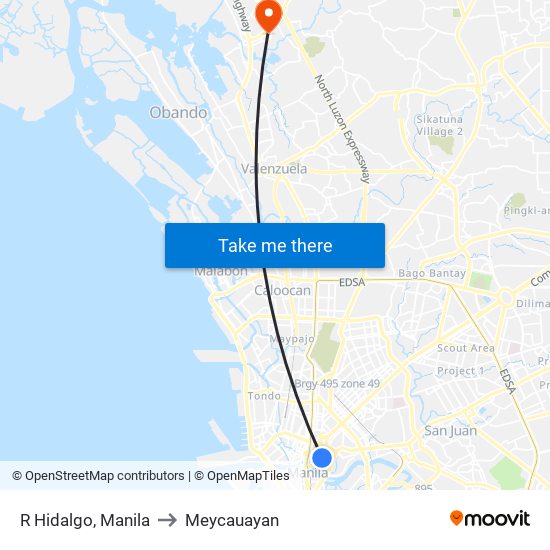 R Hidalgo, Manila to Meycauayan map