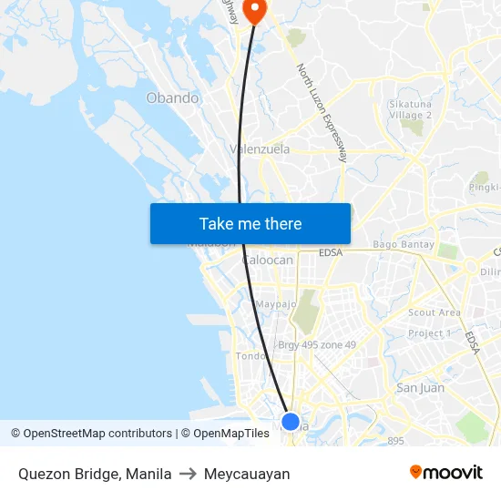 Quezon Bridge, Manila to Meycauayan map