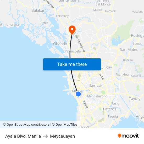 Ayala Blvd, Manila to Meycauayan map