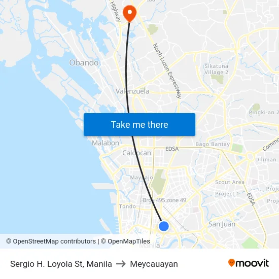 Sergio H. Loyola St, Manila to Meycauayan map