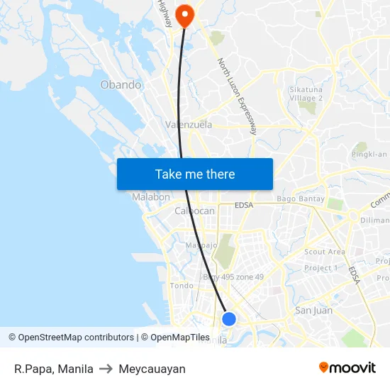 R.Papa, Manila to Meycauayan map