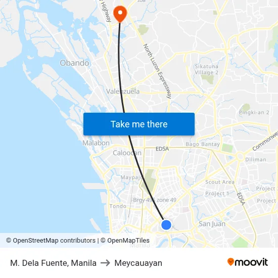 M. Dela Fuente, Manila to Meycauayan map