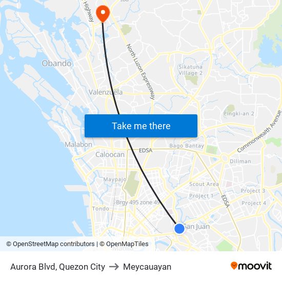 Aurora Blvd, Quezon City to Meycauayan map