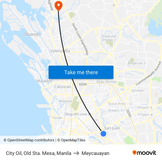 City Oil, Old Sta. Mesa, Manila to Meycauayan map