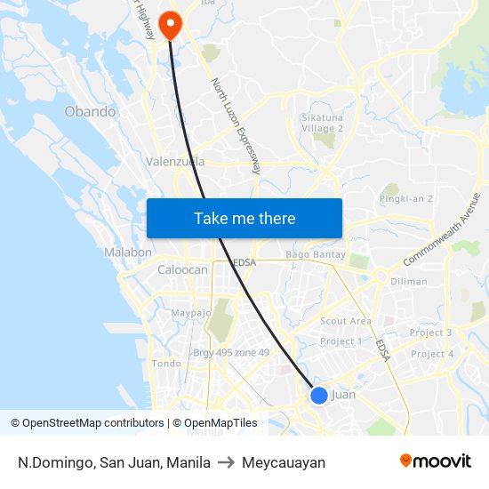 N.Domingo,  San Juan, Manila to Meycauayan map