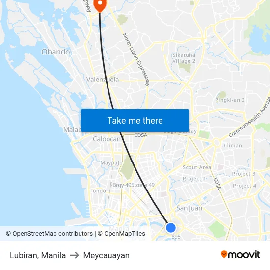 Lubiran, Manila to Meycauayan map