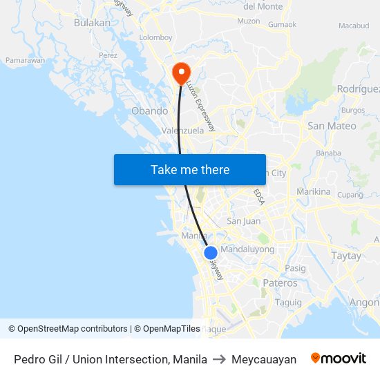 Pedro Gil / Union Intersection, Manila to Meycauayan map