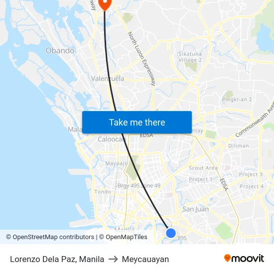 Lorenzo Dela Paz, Manila to Meycauayan map