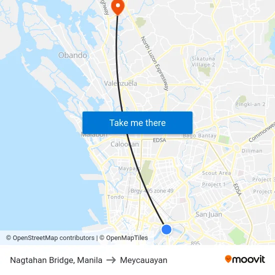 Nagtahan Bridge, Manila to Meycauayan map