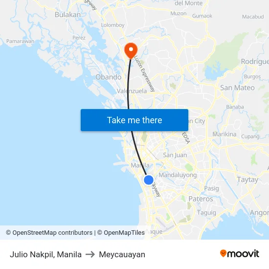 Julio Nakpil, Manila to Meycauayan map