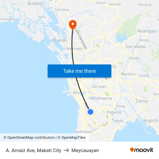 A. Arnaiz Ave, Makati City to Meycauayan map