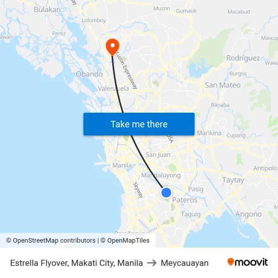 Estrella Flyover, Makati City, Manila to Meycauayan map