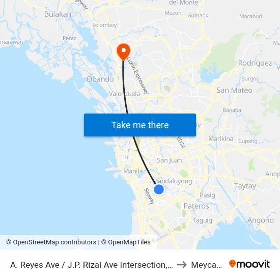 A. Reyes Ave / J.P. Rizal Ave Intersection, Makati City, Manila to Meycauayan map