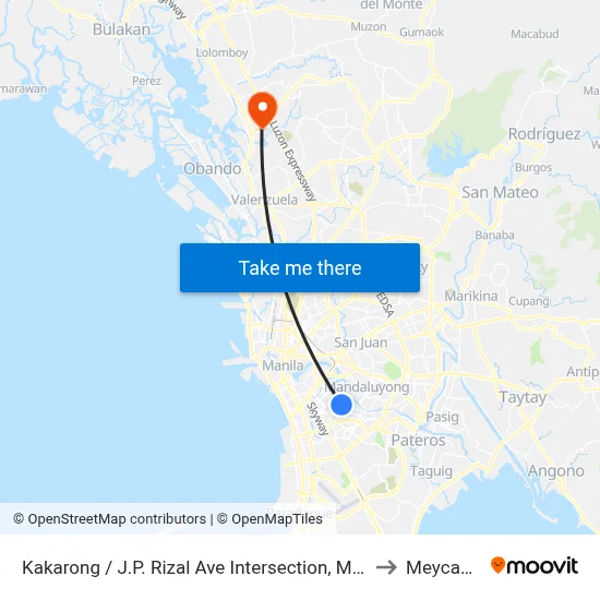 Kakarong / J.P. Rizal Ave Intersection, Makati City, Manila to Meycauayan map