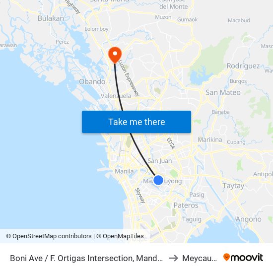 Boni Ave / F. Ortigas Intersection, Mandaluyong City to Meycauayan map