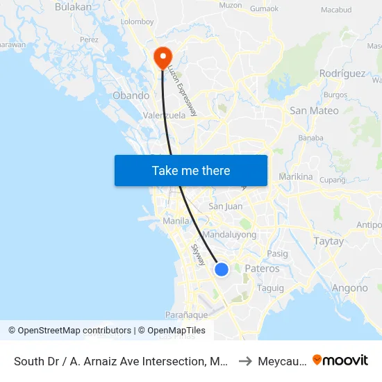 South Dr / A. Arnaiz Ave Intersection, Makati City, Manila to Meycauayan map