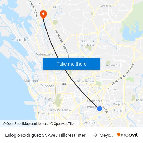 Eulogio Rodriguez Sr. Ave / Hillcrest Intersection, Quezon City, Manila to Meycauayan map