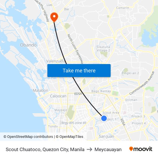 Scout Chuatoco, Quezon City, Manila to Meycauayan map